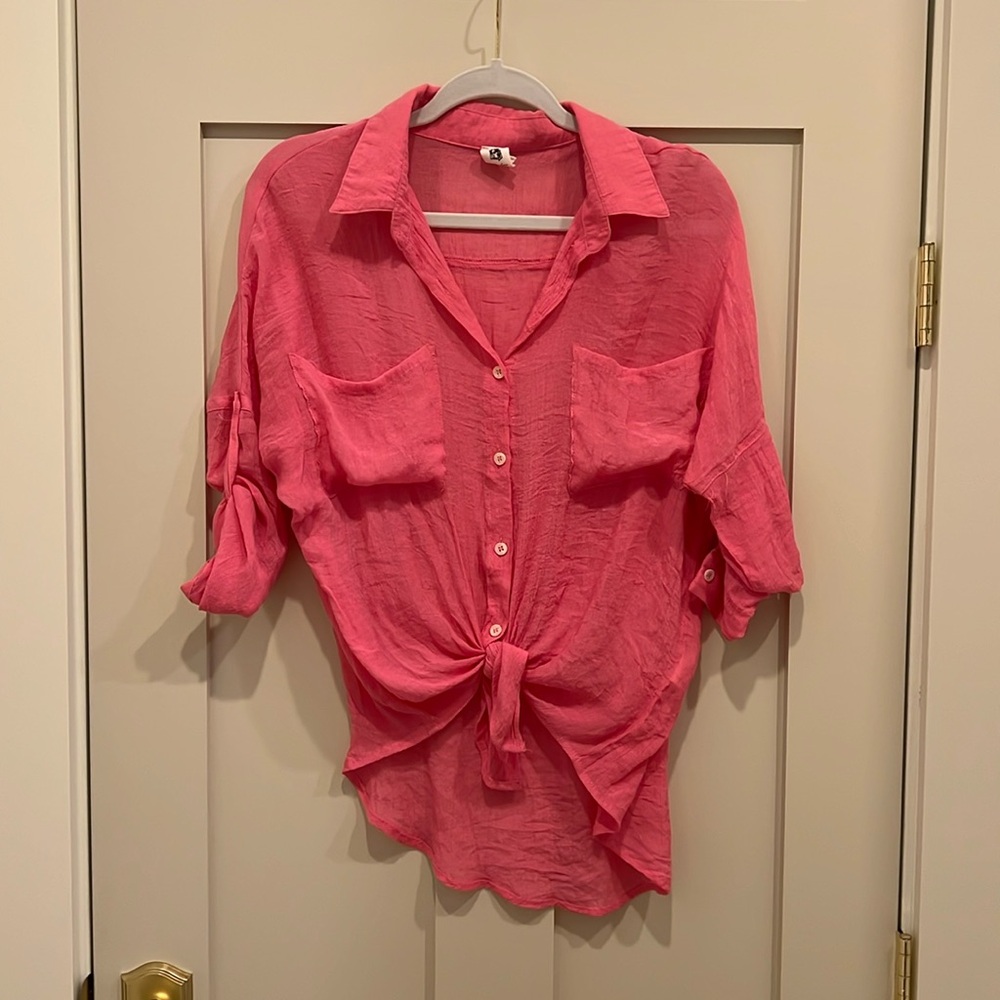 Women’s pink sheer button up